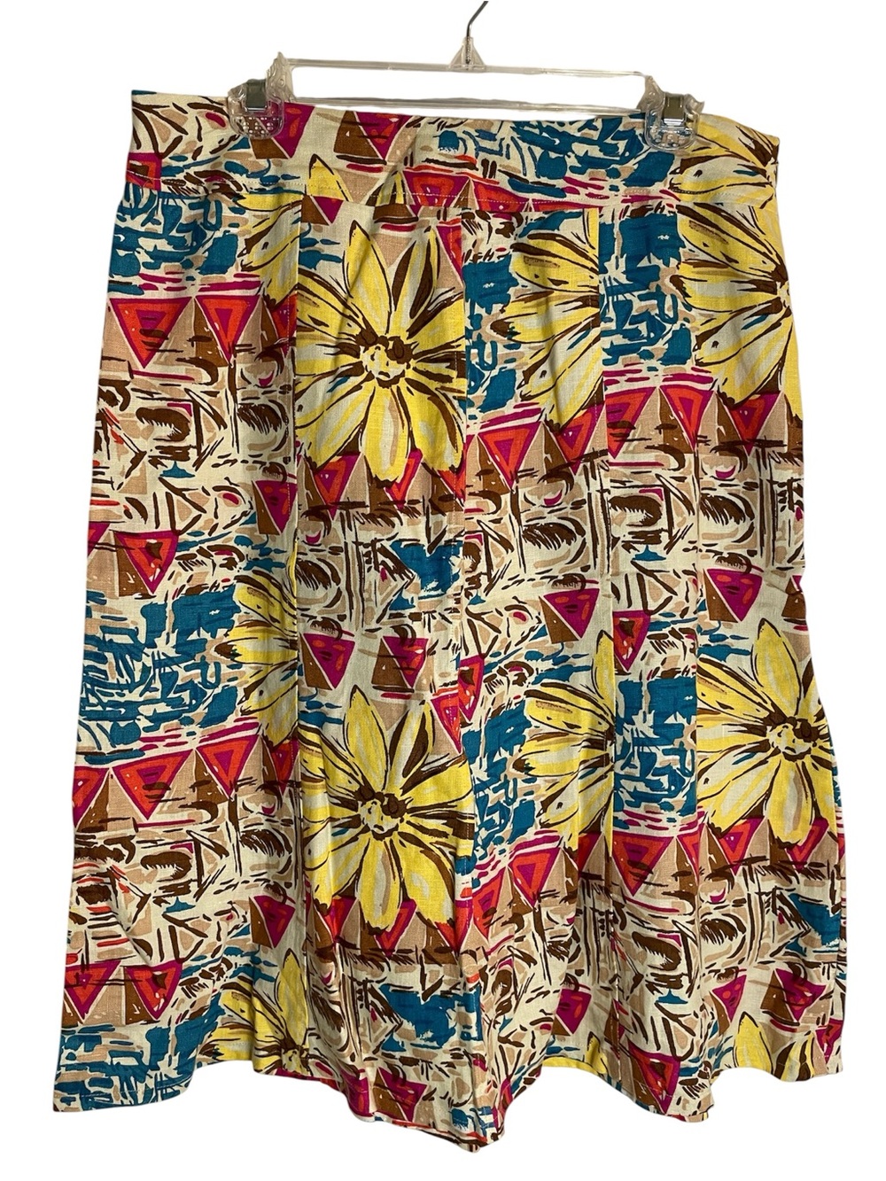 Choices Beach Floral A Line Linen Skirt in Yellow, Teal  Pink Size Medium vtg